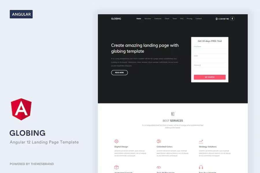 GLOBING – ANGULAR 12 LANDING PAGE TEMPLATE